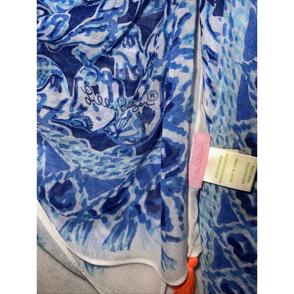 Lilly Pulitzer Square Tassle Scarf Coverup Wrap Elephant Print Stunning